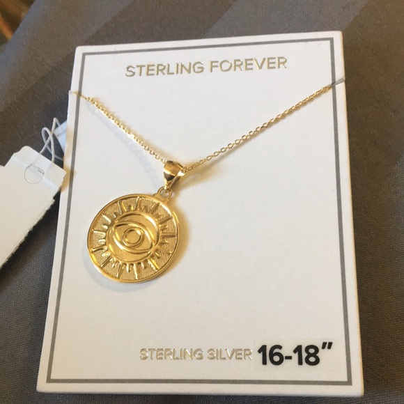Sterling Forever 14k Gold Plate Evil Eye Coin Pendant Necklace NWT - Picture 4 of 6